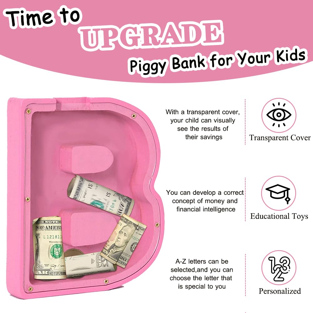 Wooden Letter Piggy Bank,Personalized Creative Twenty-Six English Alphabet Storage Tank,Coin Bank Perfect Decor,Unique Gift Or S