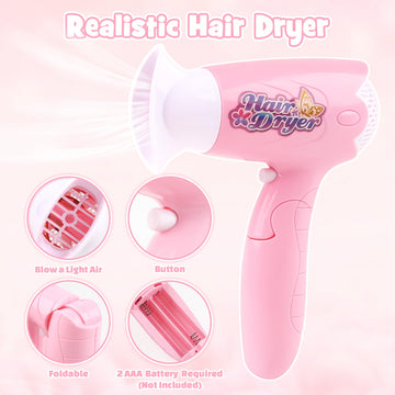 Sanlebi Hair Salon Toys For Girls, 25 Pcs Pretend Play Hair Styling Toy Set For Kids 3-6 With Hair Dryer, Barber Scissors And St