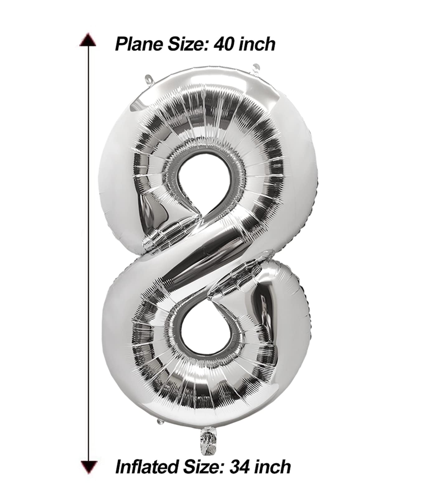 Aule 40 Inch Big Silver 8 Balloon Number Large Foil Helium Number Balloons 0-9 Jumbo Giant Happy 8Th Birthday Party Decorations