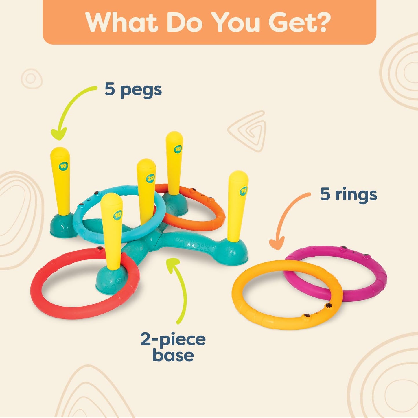 B. toys Ring Toss Game - Indoor & Outdoor - 12 Pieces - 5 Colorful Rings - 11.5 x 4 x 20 inches - For Toddlers 3+ Years