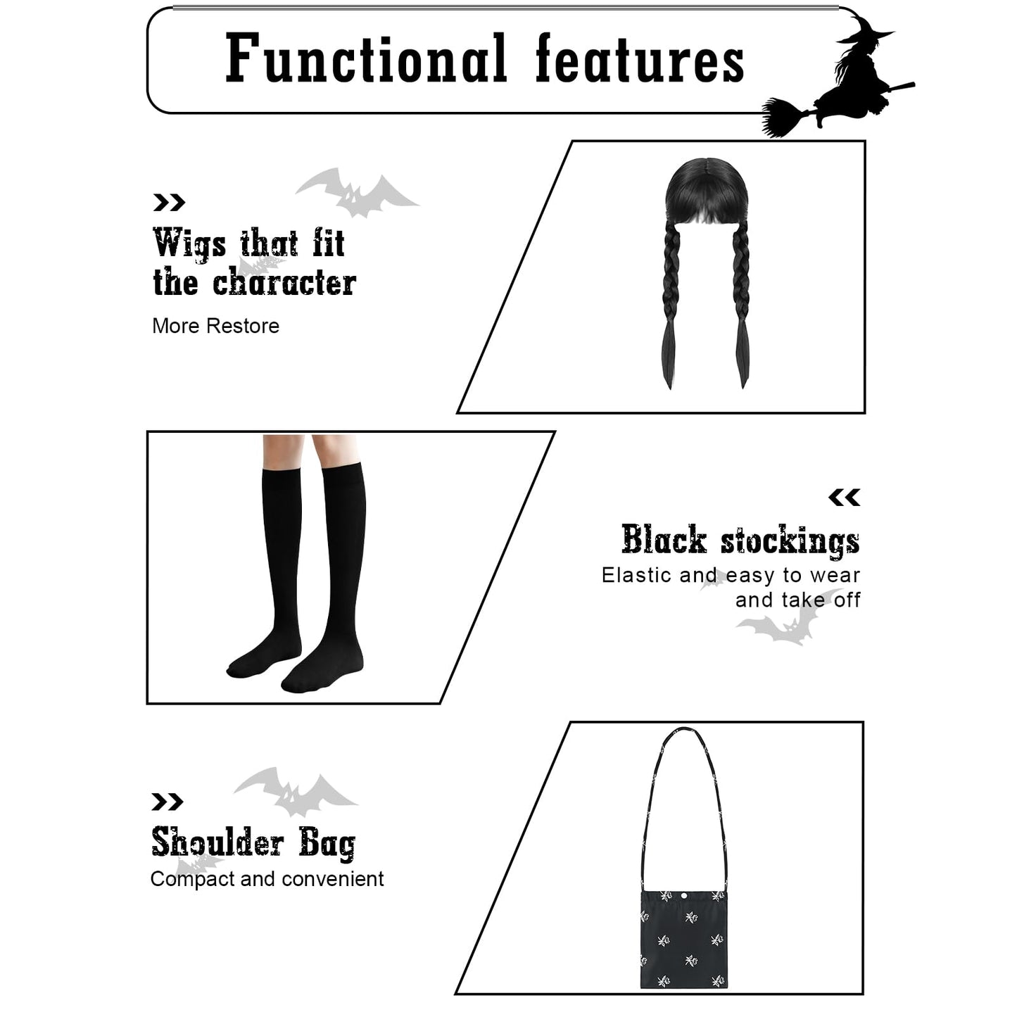 Lzh Kid Black Halloween Costume Dress For Girl Cosplay Princess Halloween Outfit With Wig Bag Earrings Socks