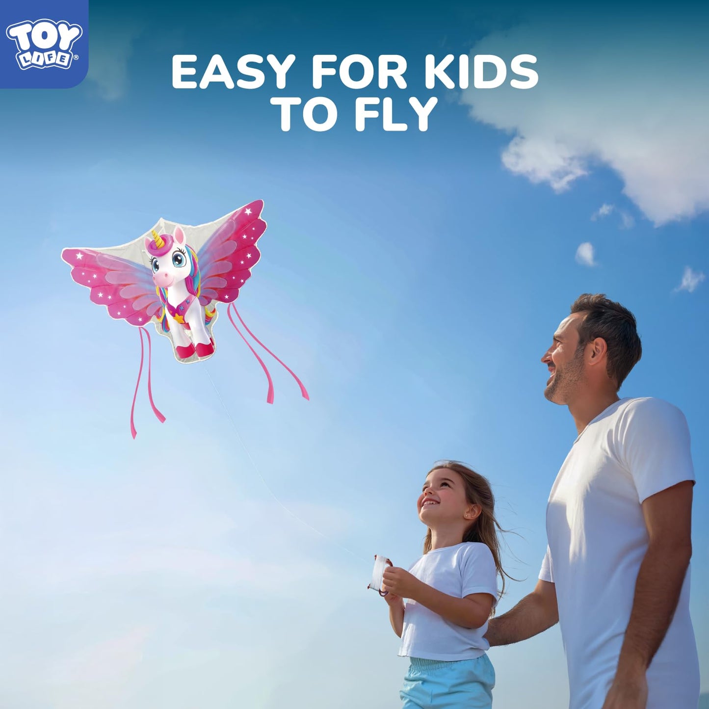 Toy Life 48.4'' Unicorn Kites Easy To Fly For Kids Adults With 328.1 Ft String, Beach Kite Outdoor Game Outside Toys Activity, U