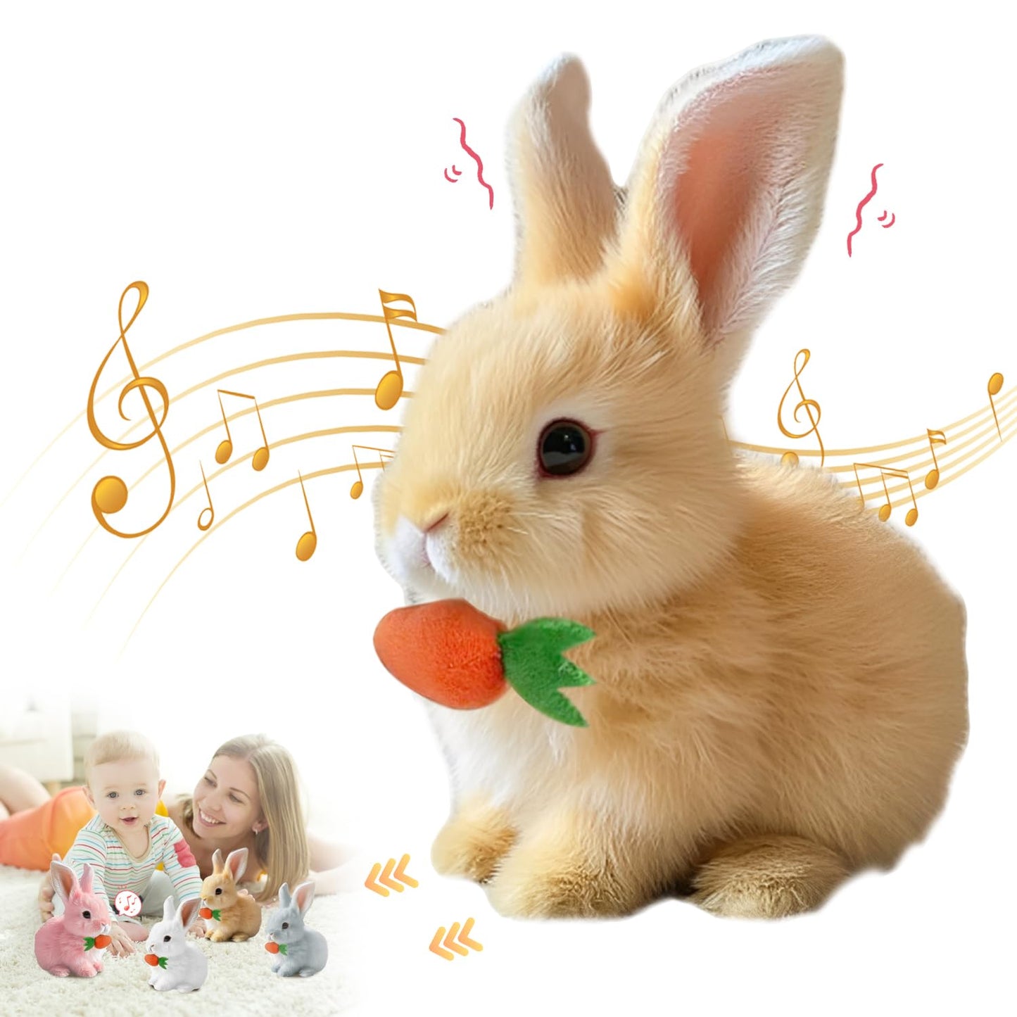 Bunny - Realistic Bunny Toys, 2025 New Plush Hopping Rabbit Toy with Sounds and Movements, Walking Bunny Stuffed Easter Plush In