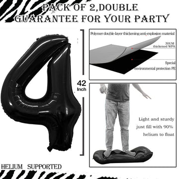 Goer Black Foil Balloons Number 4,Huge Number Balloons For 4Th 14Th 24Th 34Th 44Th Birthday Party Supplies Anniversary Decorations (3 Pcs,42 Inch,32 Inch,16Inch)