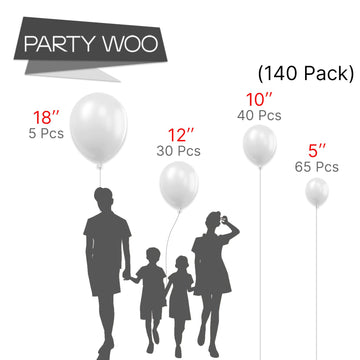 Partywoo White Balloons, 140 Pcs Pearl White Balloons Different Sizes Pack Of 18 Inch 12 Inch 10 Inch 5 Inch White Balloons For Balloon Garland Or Balloon Arch As Birthday Party Decorations, White-Z30