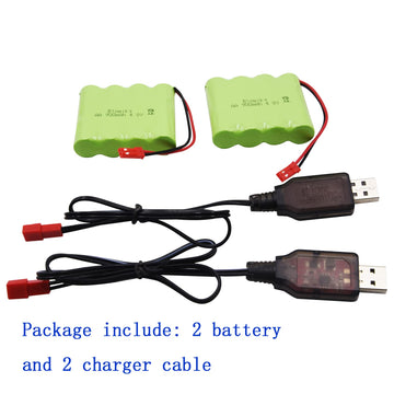 Blomiky 2 Pack JST 4.8V 800mAh Ni-Cd Rechargeable Battery Pack with JST Plug and 2 USB Charger Cable Replacment for Kolegend 1/1