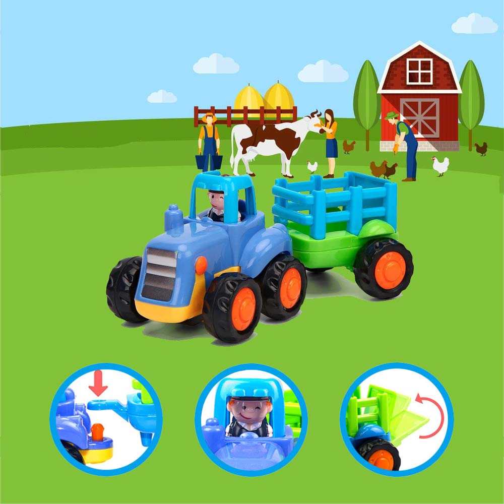 Yiosion Push and Go Friction Powered Cars Construction Vehicles Toy Set Tractor Bulldozer Mixer Truck Dumper for 1 2 3 Year Old