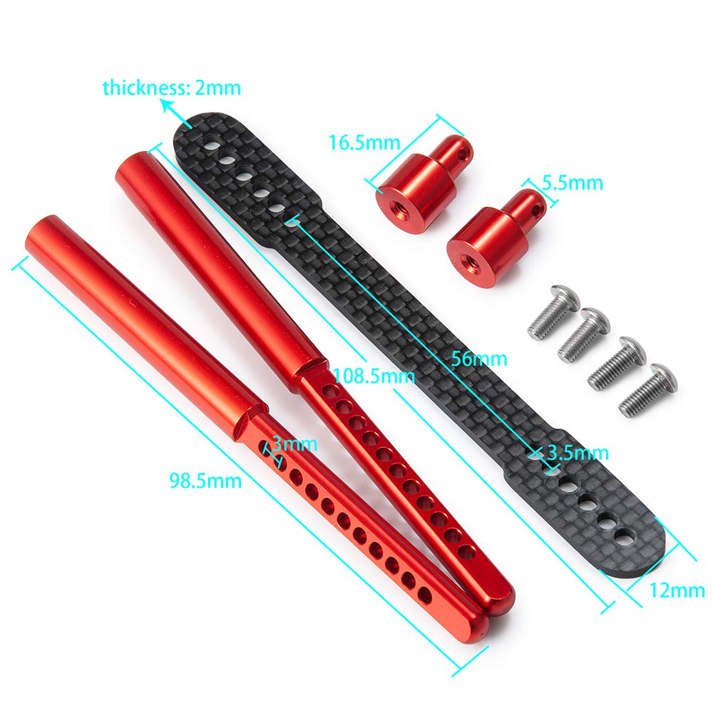 RC-Hub 1Set Body Post Mounts Metal Front and Rear Shell Column for 1:10 Axial SCX10 90046 90047 RC Car (Red)