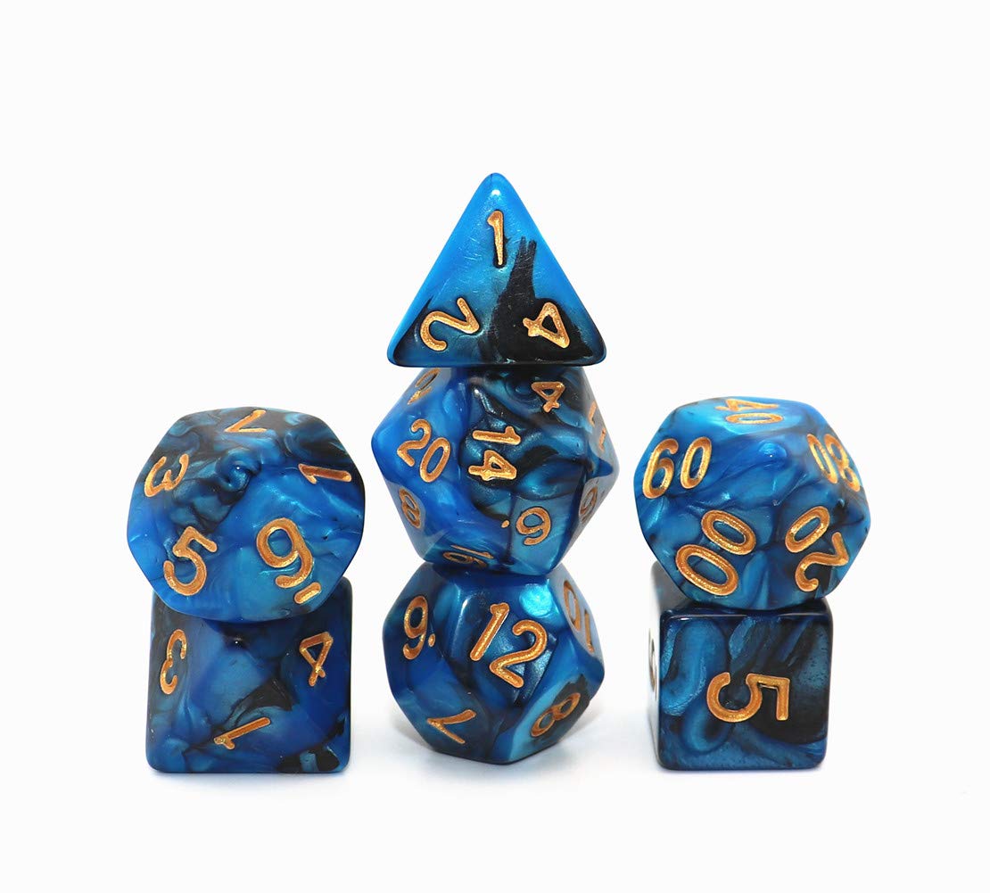 Creebuy Blue Mix Black Dice Dnd Polyhedral Dice Set For Dungeon And Dragons D&D Rpg Role Playing Games 7-Die Set