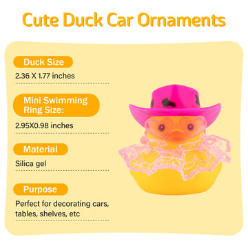 wonuu Rubber Duck Car Ornaments Duck Car Dashboard Decorations for Cute Car Accessories with Dress Heart Shape Sunglasses, Pink&
