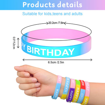CHRORINE Happy Birthday Rubber Bracelets - 36 Silicone Wristbands in Red, 12 Fun Styles for Classroom Party Favors