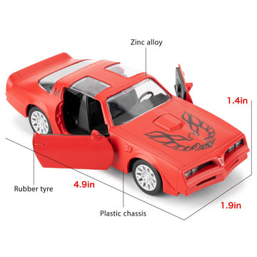RMZ City 1:36 Pontiac Firebird Trans Am Diecast Toy Car, Red, Pull Back, Doors Open, 4.8×1.9×1.5 inches, Kids Gift