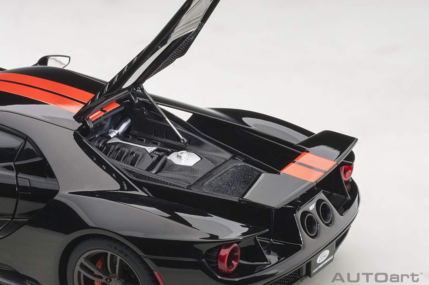 Autoart 2017 Ford GT Shadow Black with Orange Stripes 1/18 Model Car