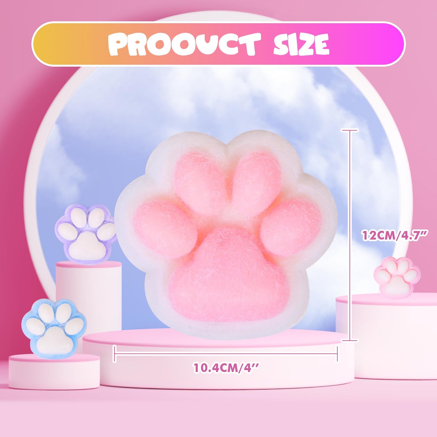 3pcs Big Squishy Cat Paw Squishy Toy,5 Inches Big FuFu cat Squeeze Paw,Cute Soft Squeeze Fidget Toys Squeeze Toys for Stress Rel