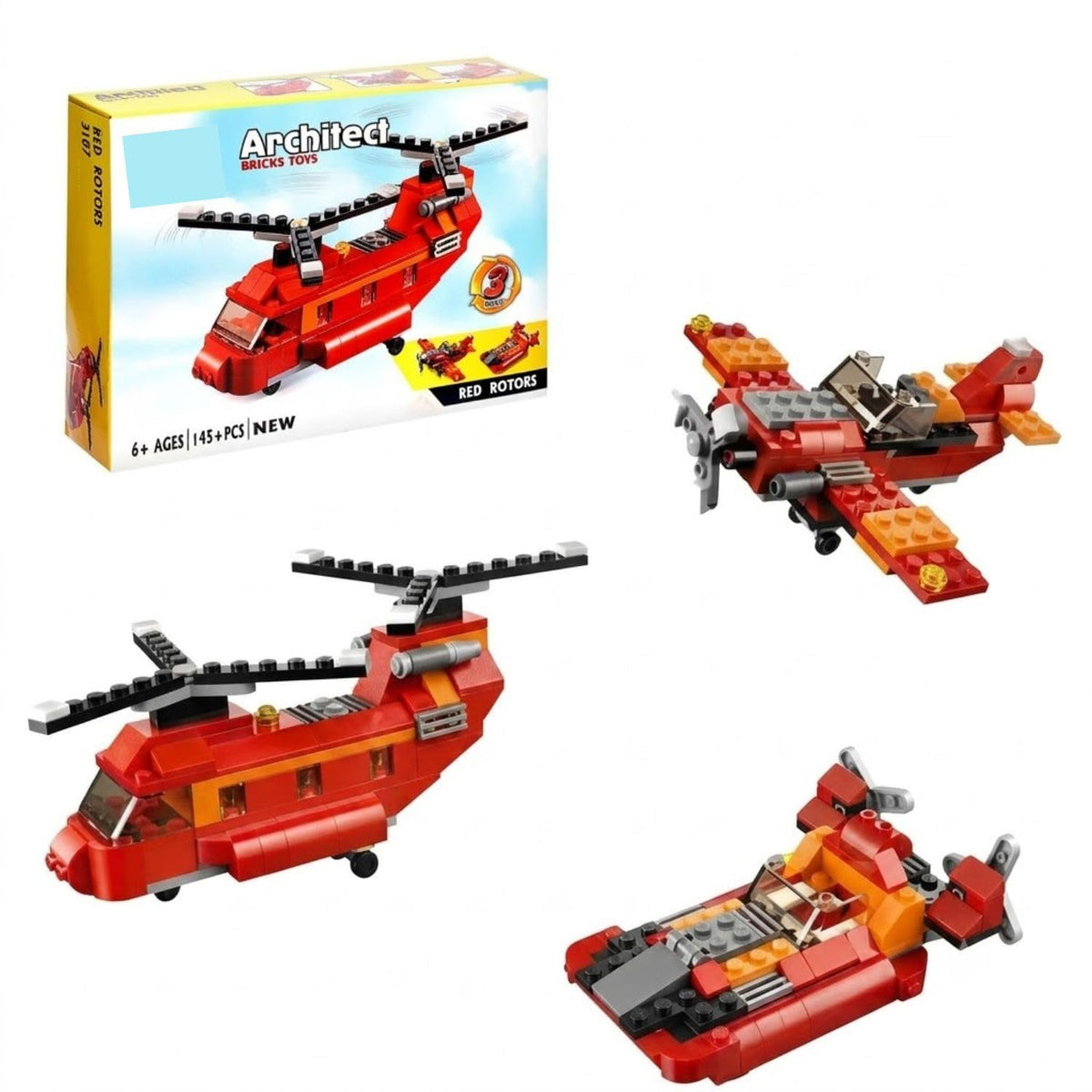 Ruzarth 3 In 1 Aircraft Building Blocks Toy For Kids 6+ Years, Helicopter Airplane Speed Boat Building Set, Stem Educational Bri