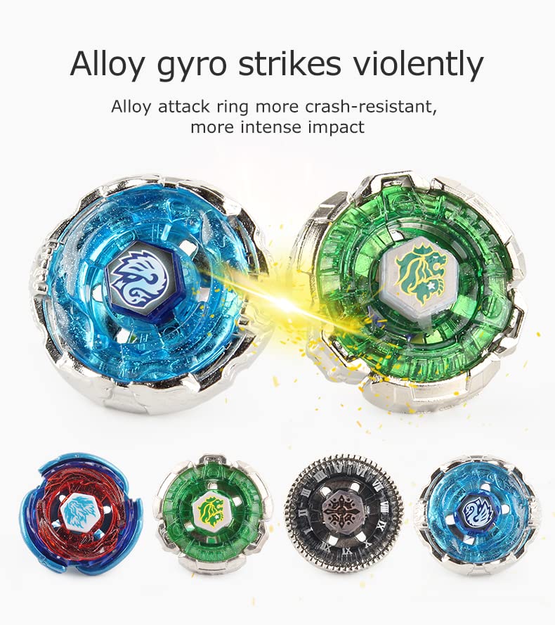 Goijrer Gyros 4 Pieces Pack Battling Tops Metal Fusion Starter Set With Stickers Two Launchers Gift Idea Toys With Storage Box