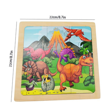 Wooden Jigsaw Puzzle Set Of 3 Pcs, Dino Pets Vehicles Level Up Puzzles Difficulty From 9 Pcs To 16 Pcs 25 Pcs Educational Presch