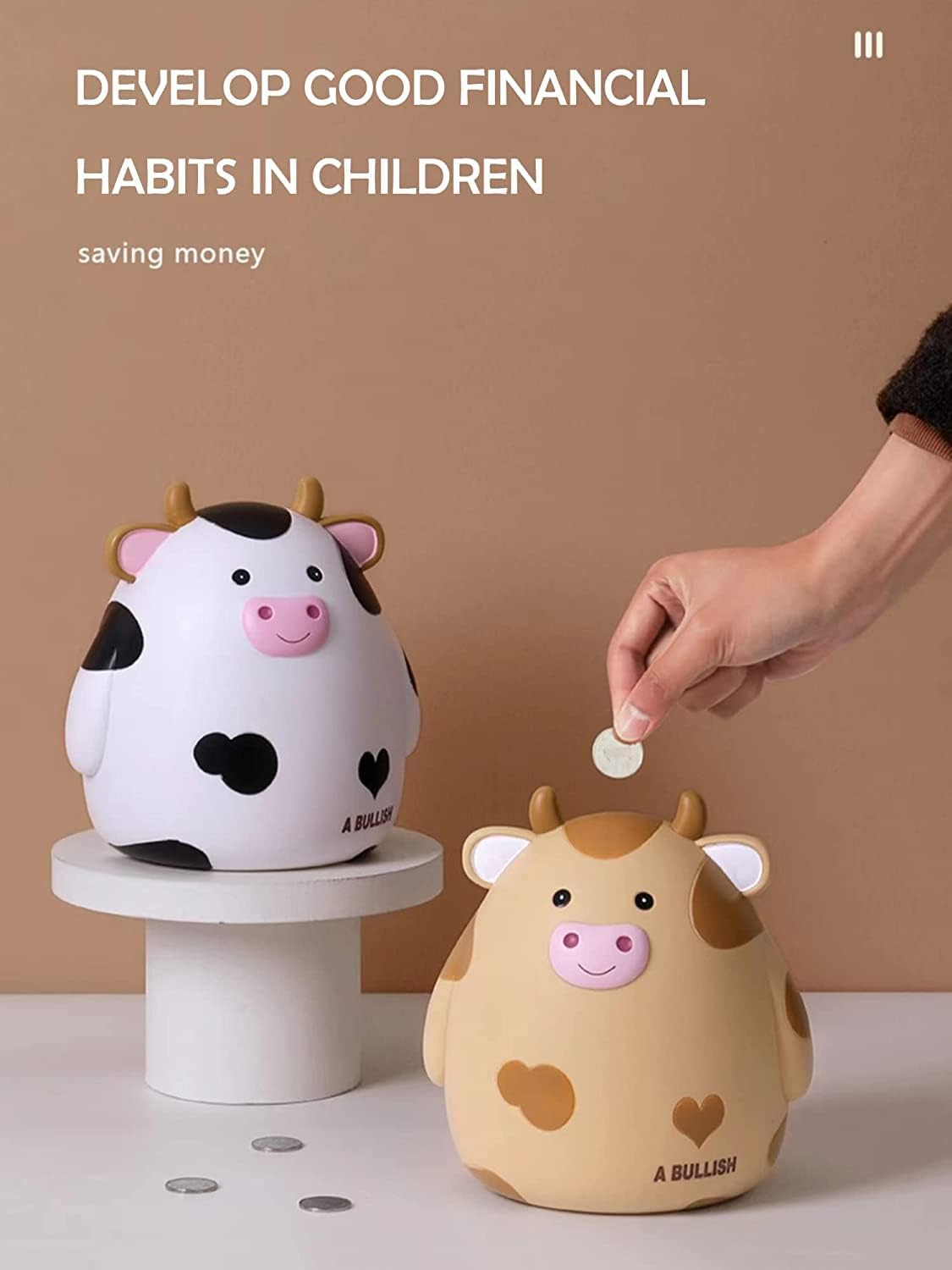 H&W Cow Piggy Bank, Unbreakable Coin Box For Kids, Cute Animal Money Bank Birthday For Boys Girls,Coin Saving Boxes (White)