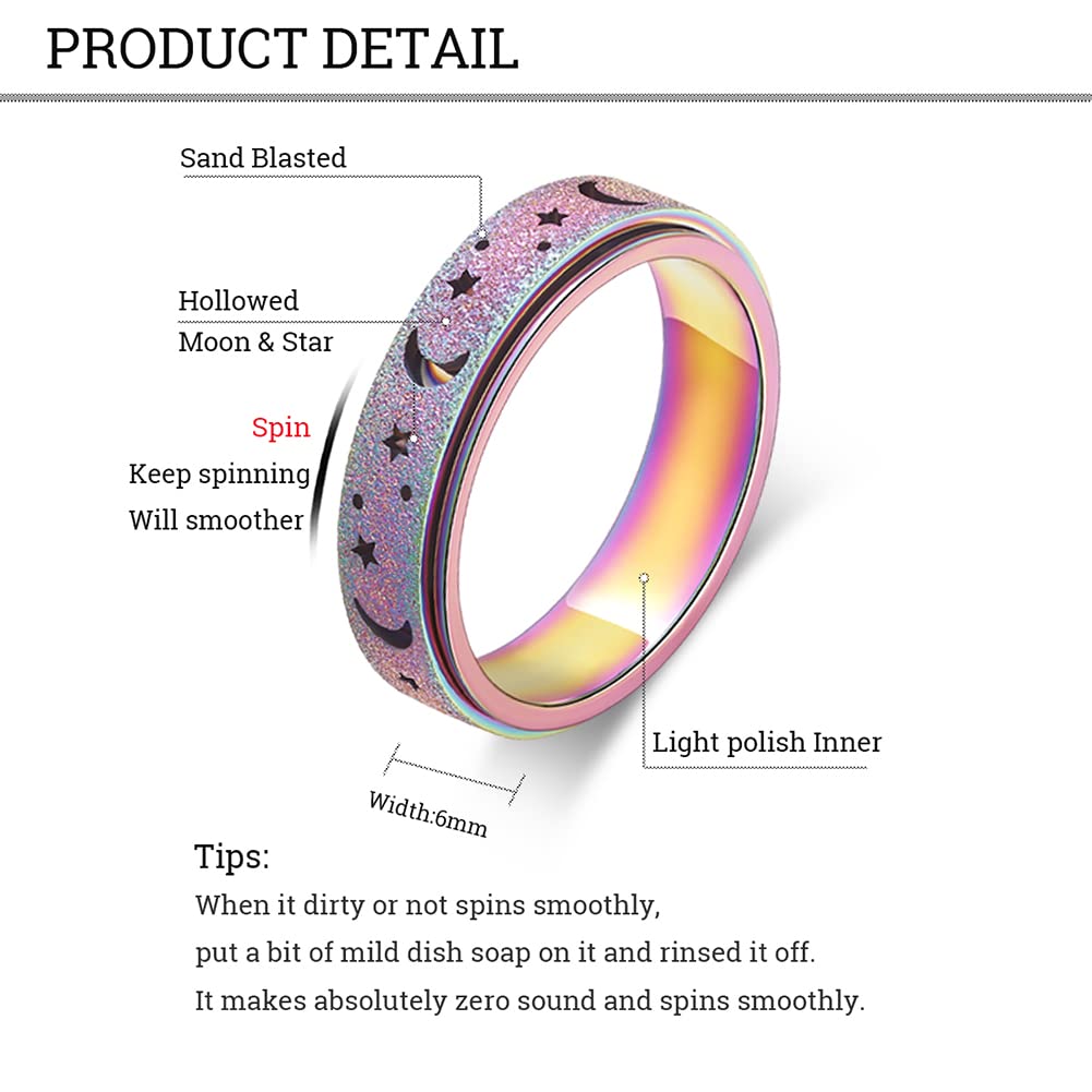 Mhwtty Anxiety Ring For Women Fidget Ring Spinner Rings For Anxiety Fidget Toys Adults Fidget Rings For Anxiety For Women Anxiety Toys Gift For Women Men Rainbow Size 10