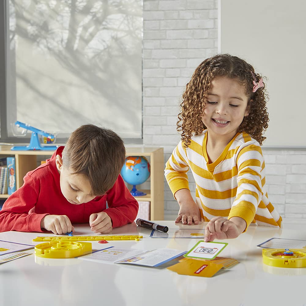 Hand2Mind Telling Time Basics Center Kit - Learn To Tell Time Activity Set With Analog Classroom Clock For Kids