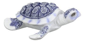 Ebros Terracotta Blue And White Feng Shui Celestial Sea Turtle Statue 4.5' Wide Talisman Of Stability And Fortune Lucky Tortoise Figurine Decorative Zen Turtles Tortoises