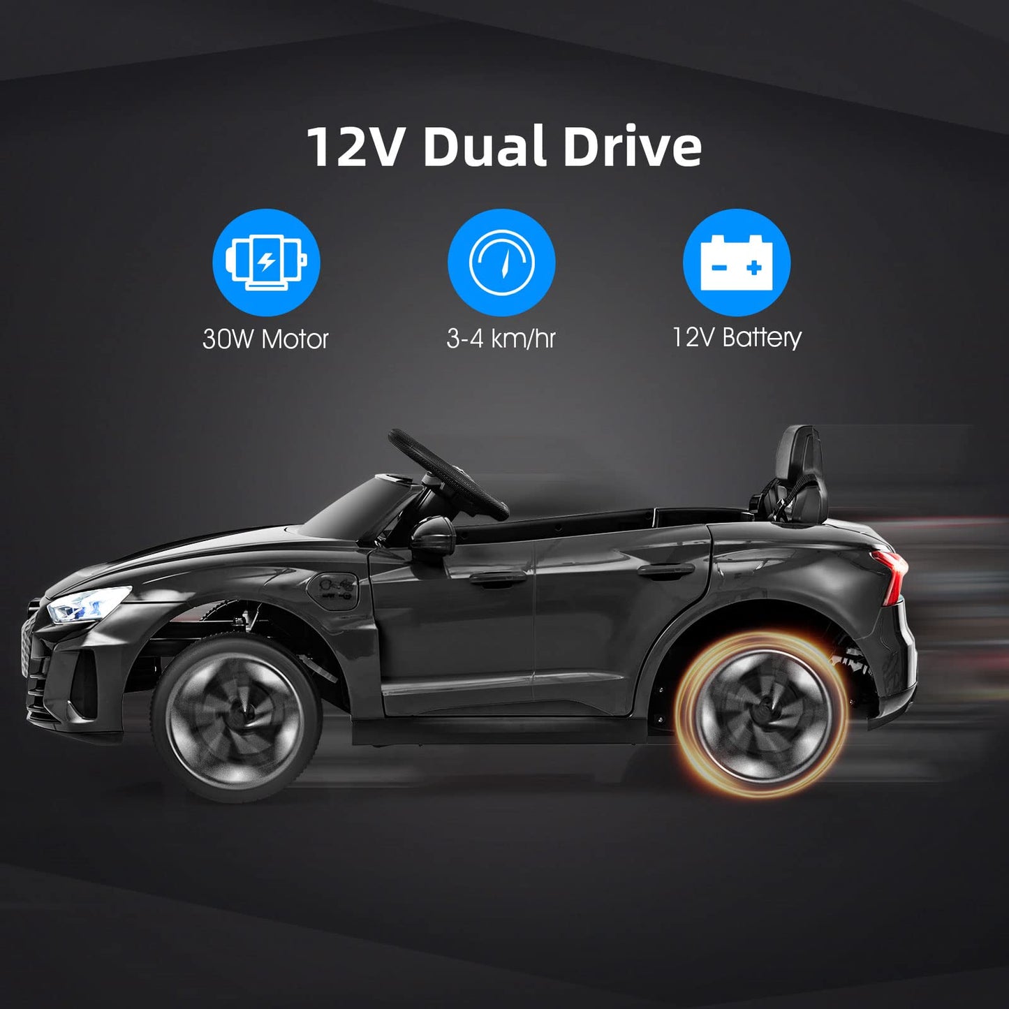 Infans 12V Kids Ride On Car, Licensed Audi Rs E-Tron Gt Electric Vehicle With Remote Control, Toddlers Battery Powered Toy With 4 Wheels Suspension, Led Headlight, Music, Mp3, Usb, Tf Port (Black)