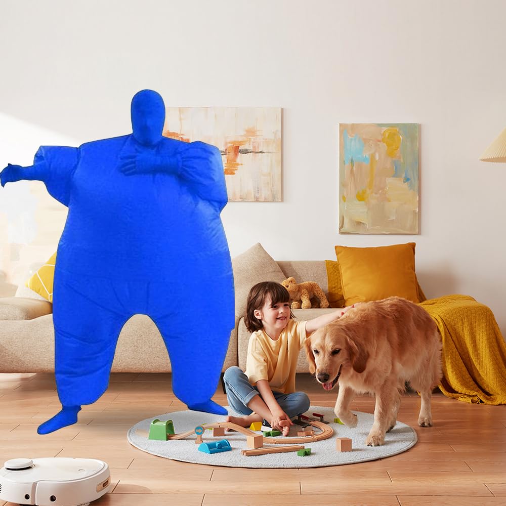 Qshine Inflatable Full Body Jumpsuit Cosplay Costume Halloween Funny Fancy Dress Blow Up Party Toy (Blue)