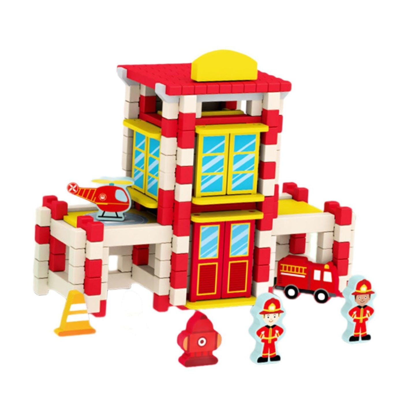MerishoppWooden House Diy Building Blocks Set Engineering Learning Toy Fire Station|Toys & Hobbies