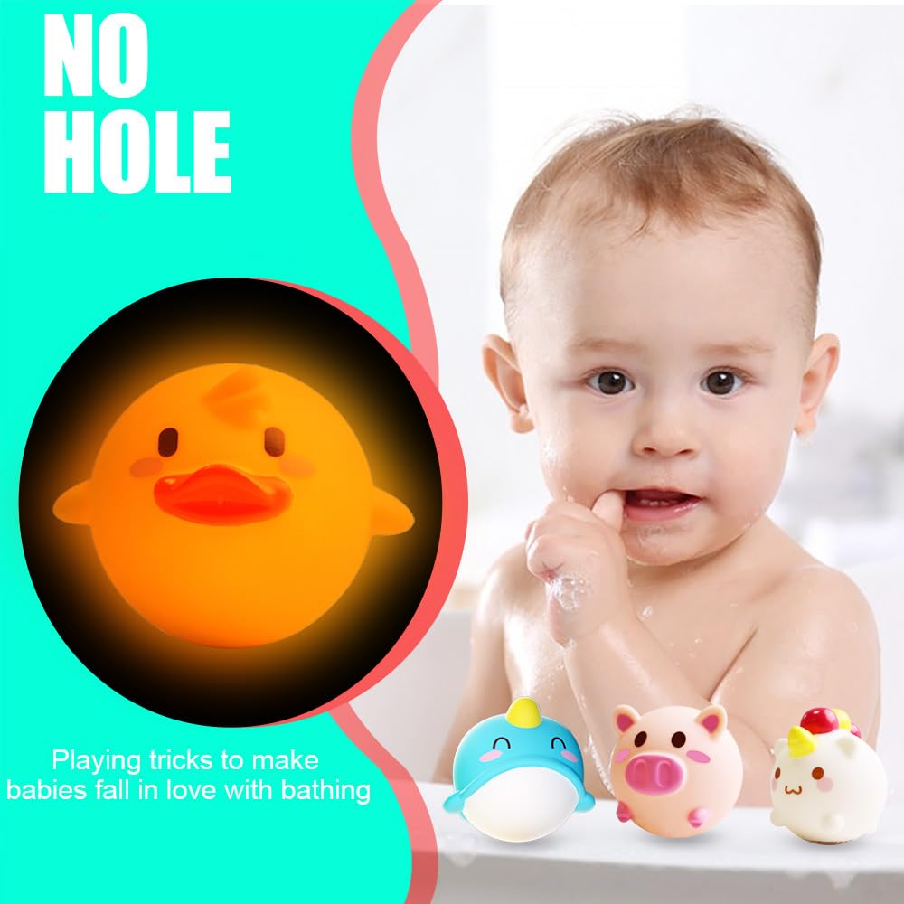 Light Up Bath Toys Toddler No Hole Bath Tub Toys For Baby 6-12 Months Baby Toys 12-18 Months 6Pcs Animal Floating Bathtub Toys F