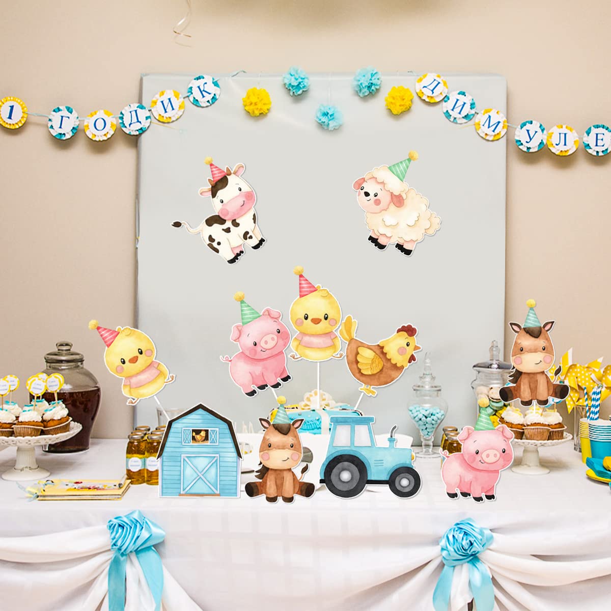 Farm Animal Centerpiece Sticks Farm Themed Birthday Party Supplies Animal Table Toppers for Boy Baby Shower 1st 2nd Barnyard Bir