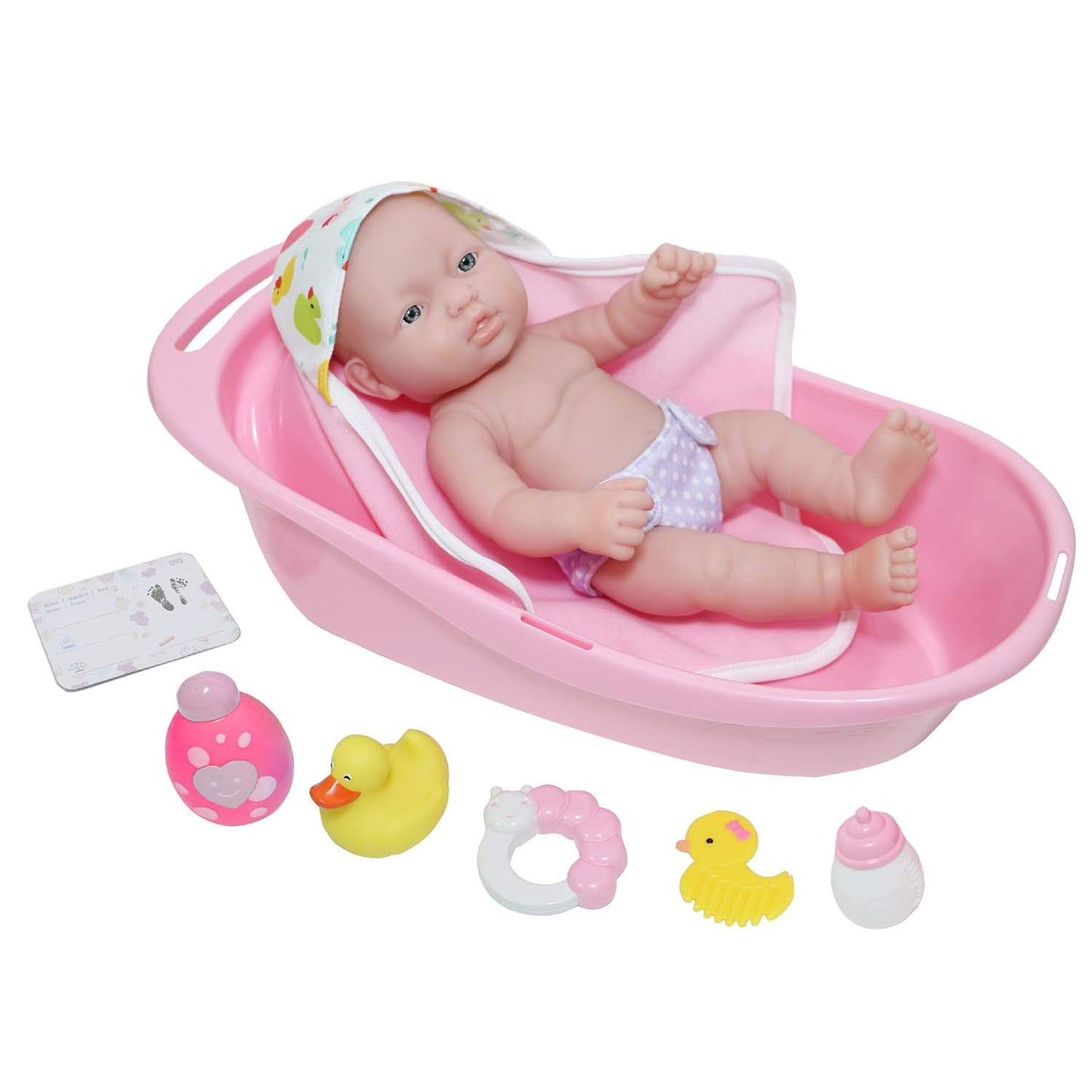 Jc Toys - La Newborn | 10 Piece Layette Deluxe Bathtub Gift Set | 12.5' Life-Like Vinyl Newborn Doll With Accessories | Pink | Waterproof | Ages 2+ (18370)