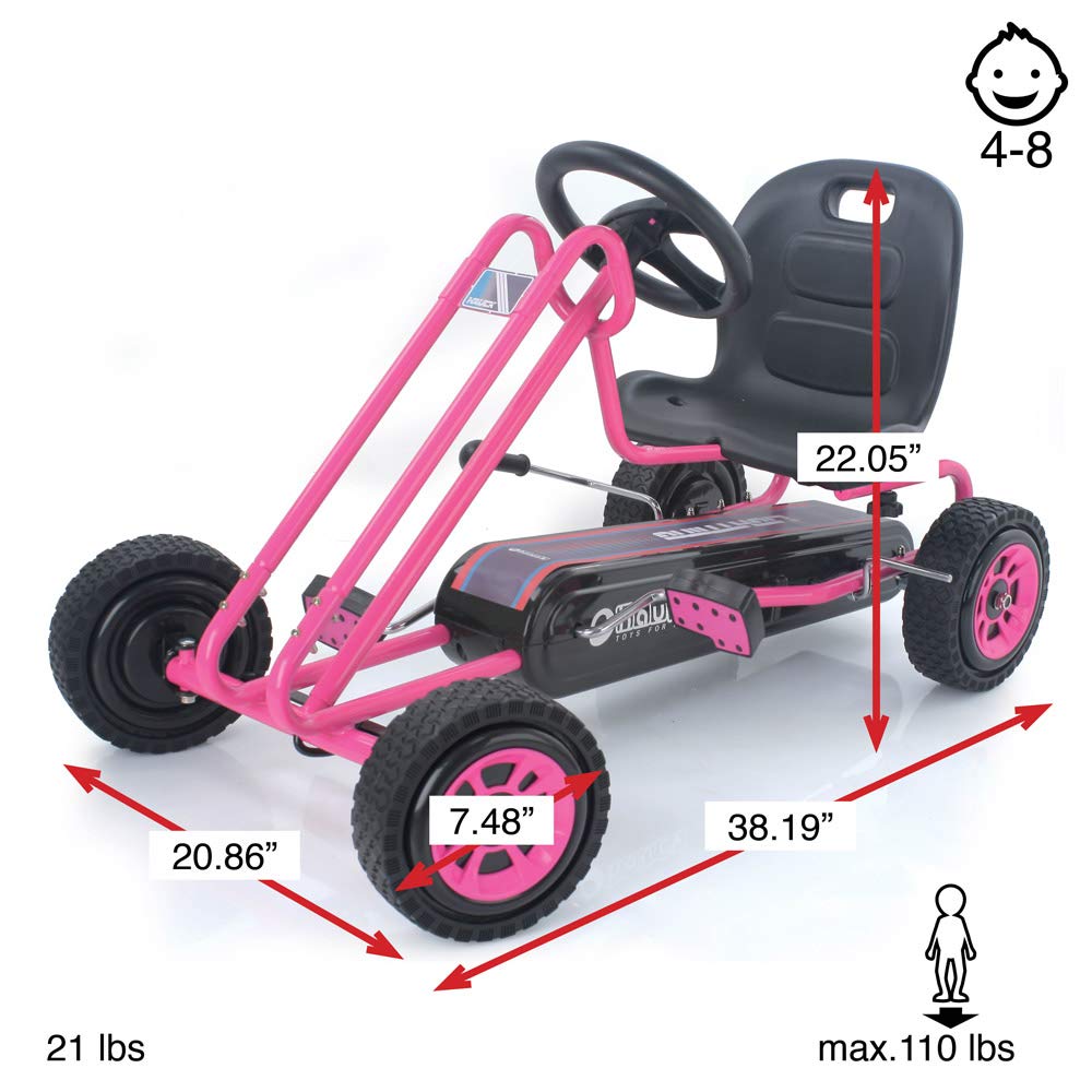 Hauck Kids Pedal Go Kart, 4 Wheel Bike Cart, Ages 4-8, Lightning Ride, Pink