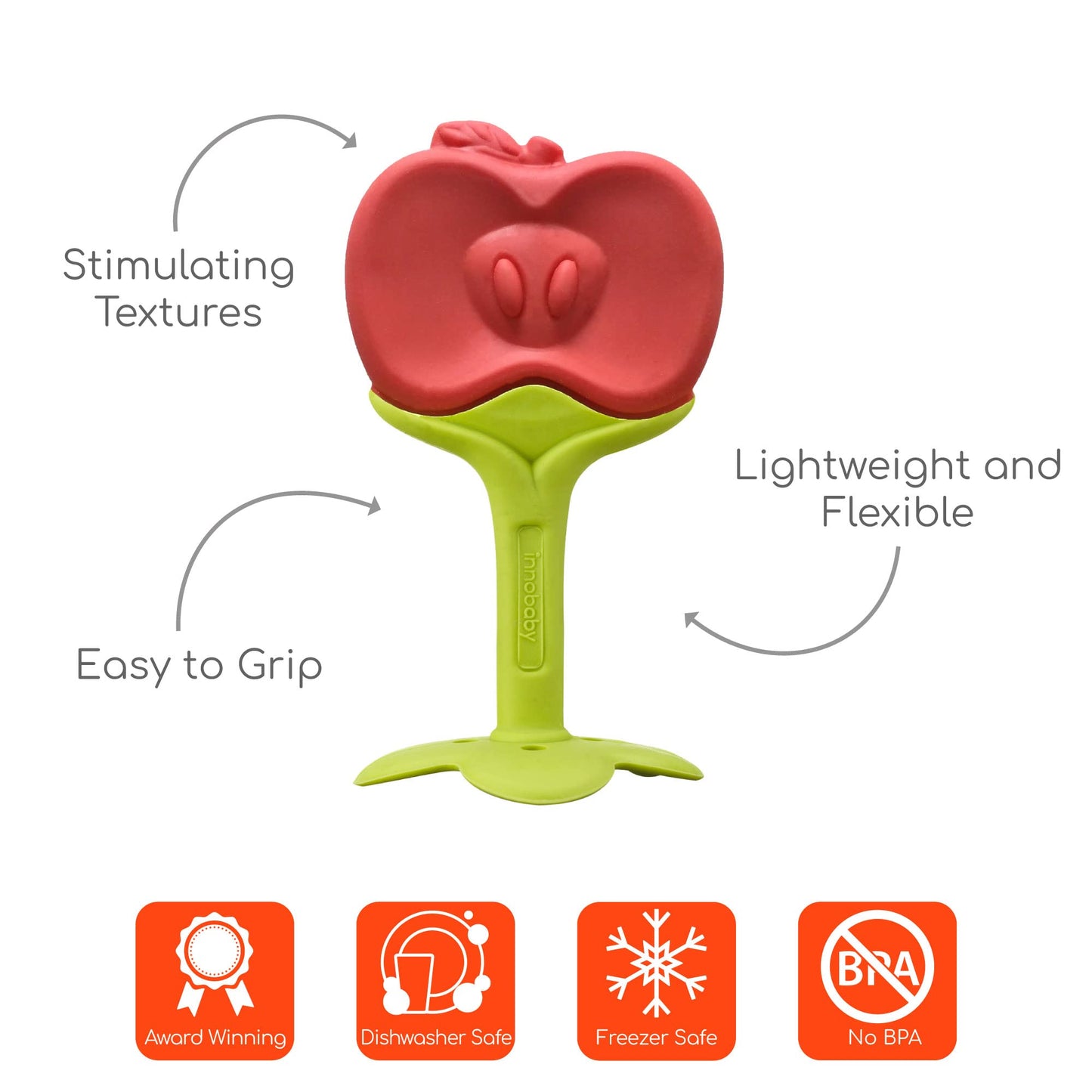 Innobaby Original Teethin Smart Ez Grip Fruit Teether And Sensory Toy For Babies And Toddlers In Apple. Bpa Free Teether