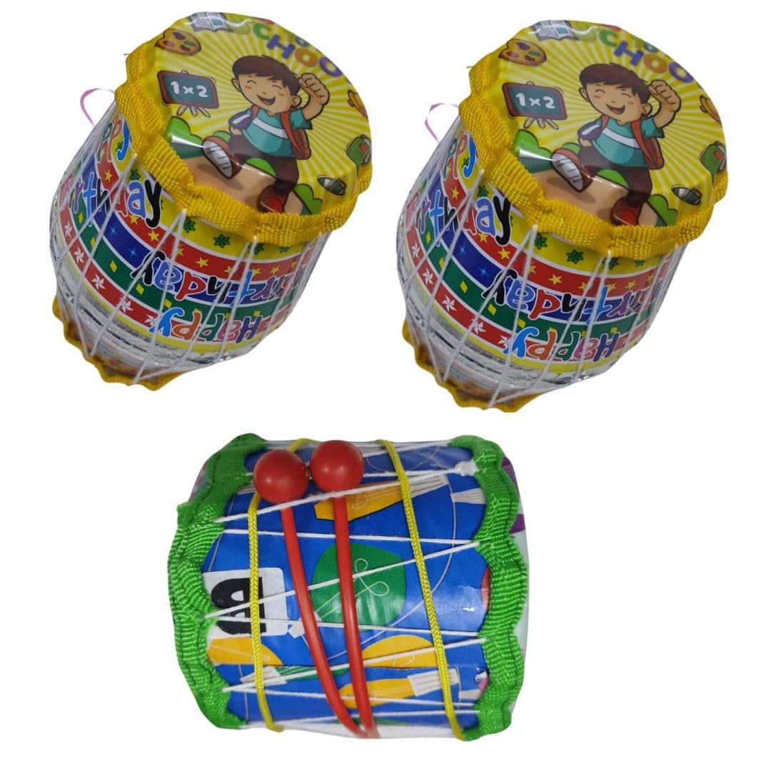 Prapti Mart Plastic Small Drum & 2 Dholak Combo | 3 Pcs MultiColour Set For Toddlers & Babies | Fun Toys For Boys & Girls Age 6
