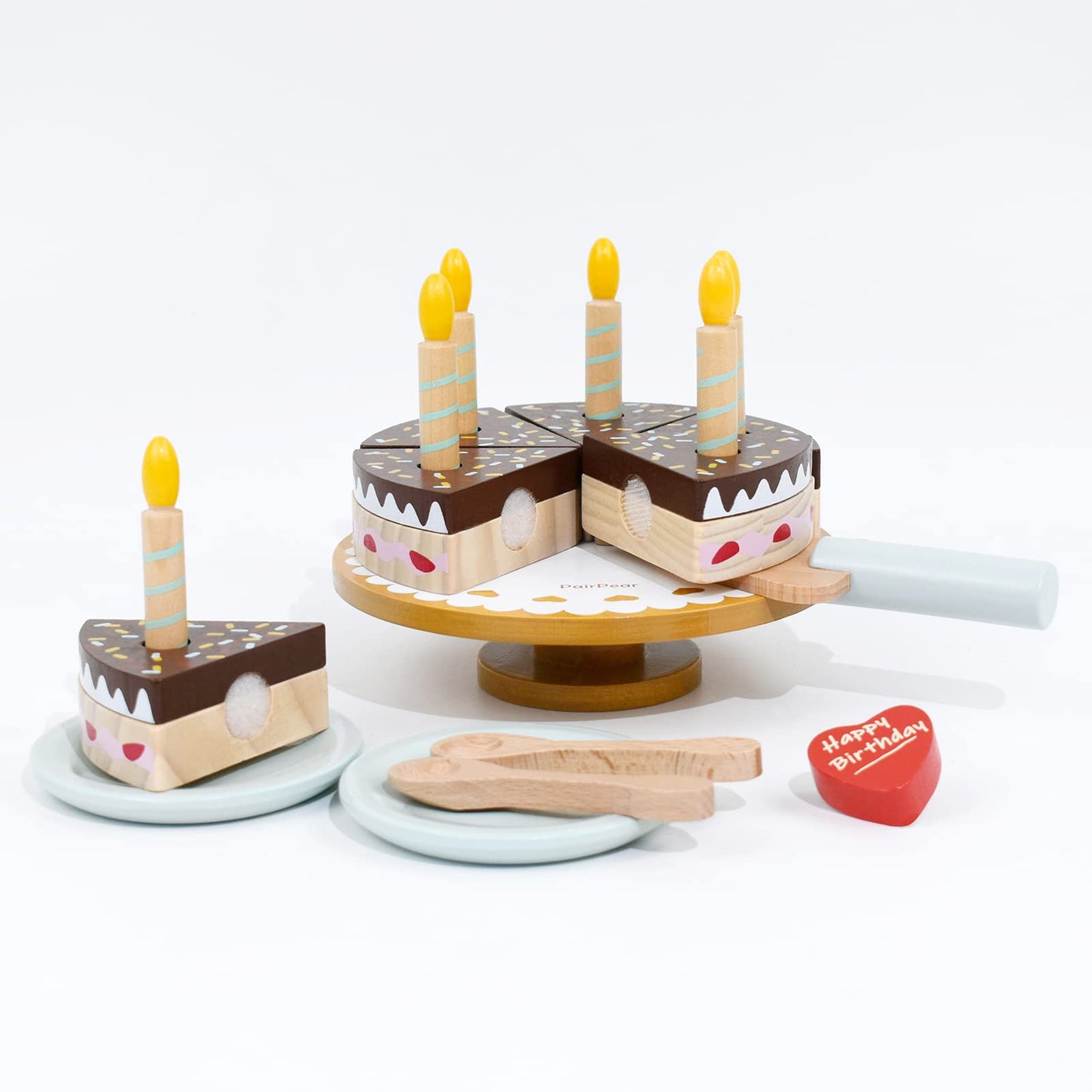 Pairpear Birthday Party Cake Playset For Kids,Wooden Toys Play Food