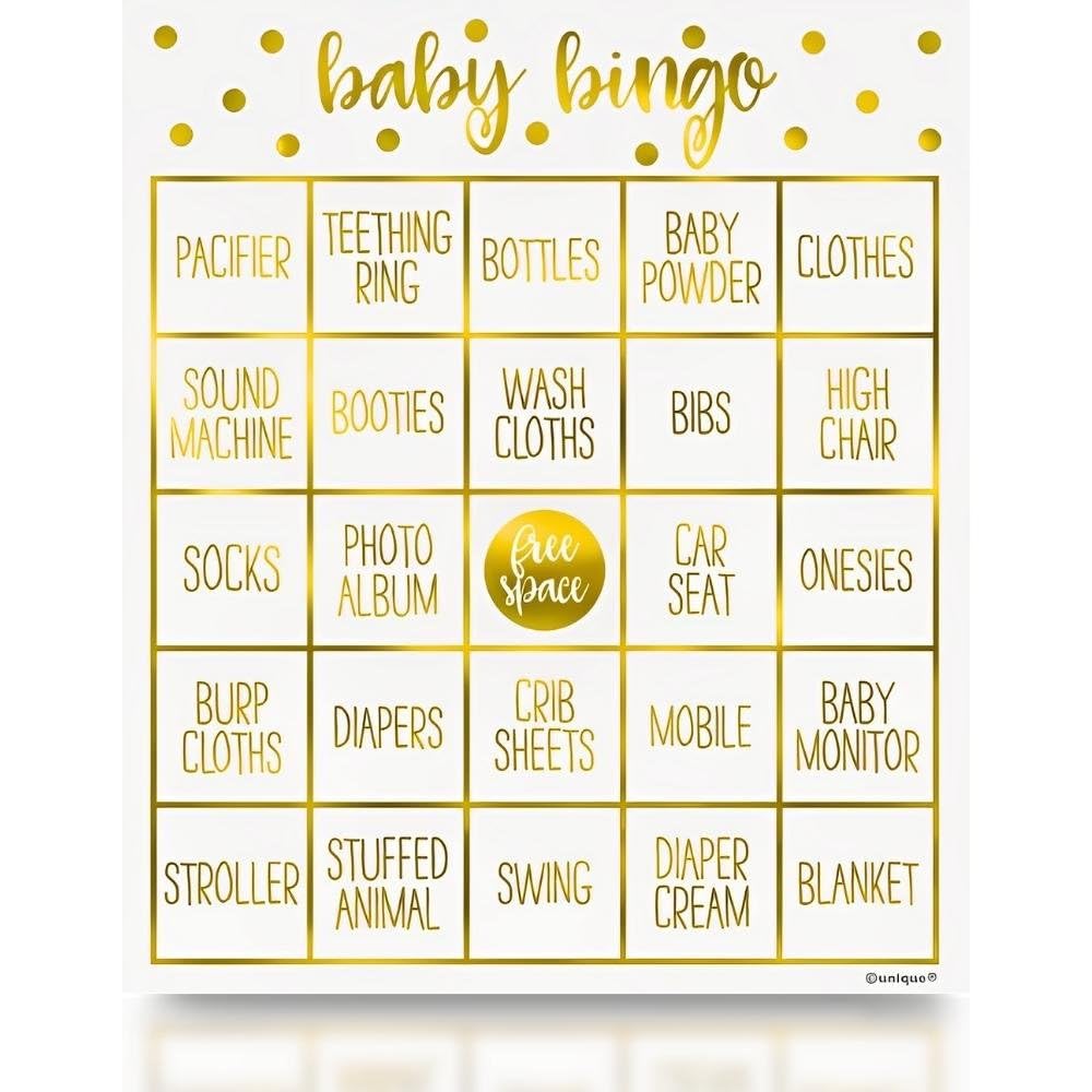 Unique Baby Shower Gold Bingo Kit | 8 Players | 1 Pc