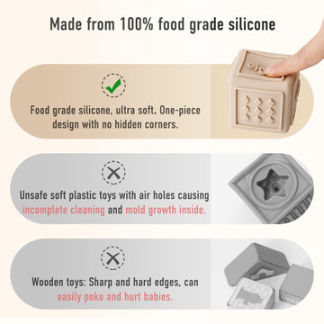 Yiveko Baby Blocks Toys Stacking For Babies Silicone Soft Building Blocks Teethers Toys Montessori Toys For Babies Education Toy