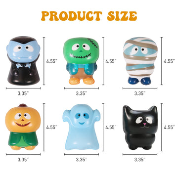 New 6 Packs-Halloween Squishies Toys Slow Rising Party Favors:Pumpkin,Zombie,Black Cat,Mummy,Vampire,Ghost Halloween Treat Bag C