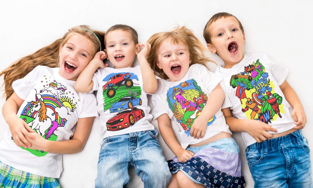 Splat Planet Color-in Sea Life T-Shirt with 6 Non-Toxic Washable Magic Pens - Color-in and Wash Out T-Shirt (7-8 Years) White