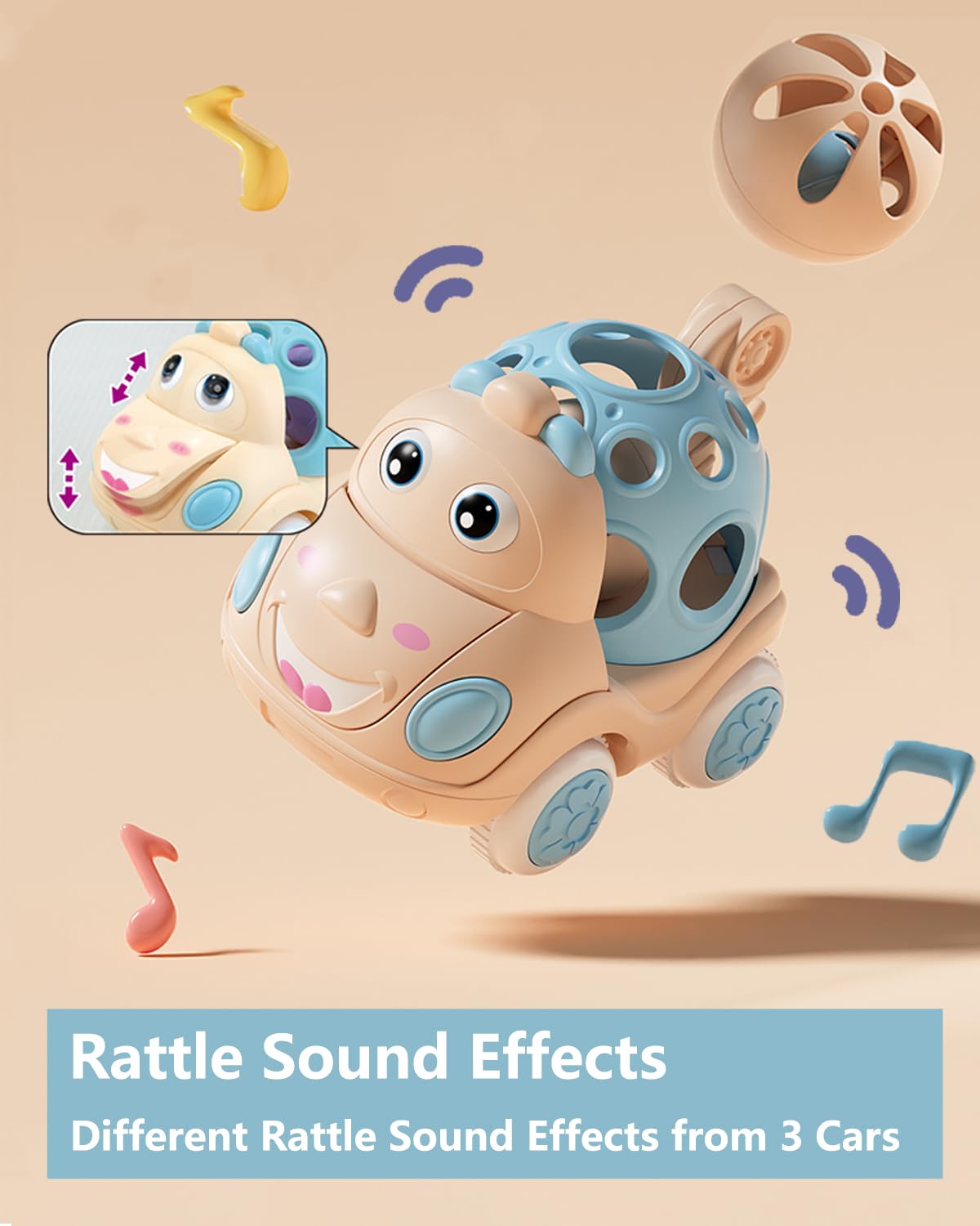 Zmzs Baby Girl Toy Cars For Babies, Push Cars For Toddlers Girls, Friction Powered Rattle And Roll Cars, Soft Rubber Rattle Toy Vehilces For Infant Boys Birthday