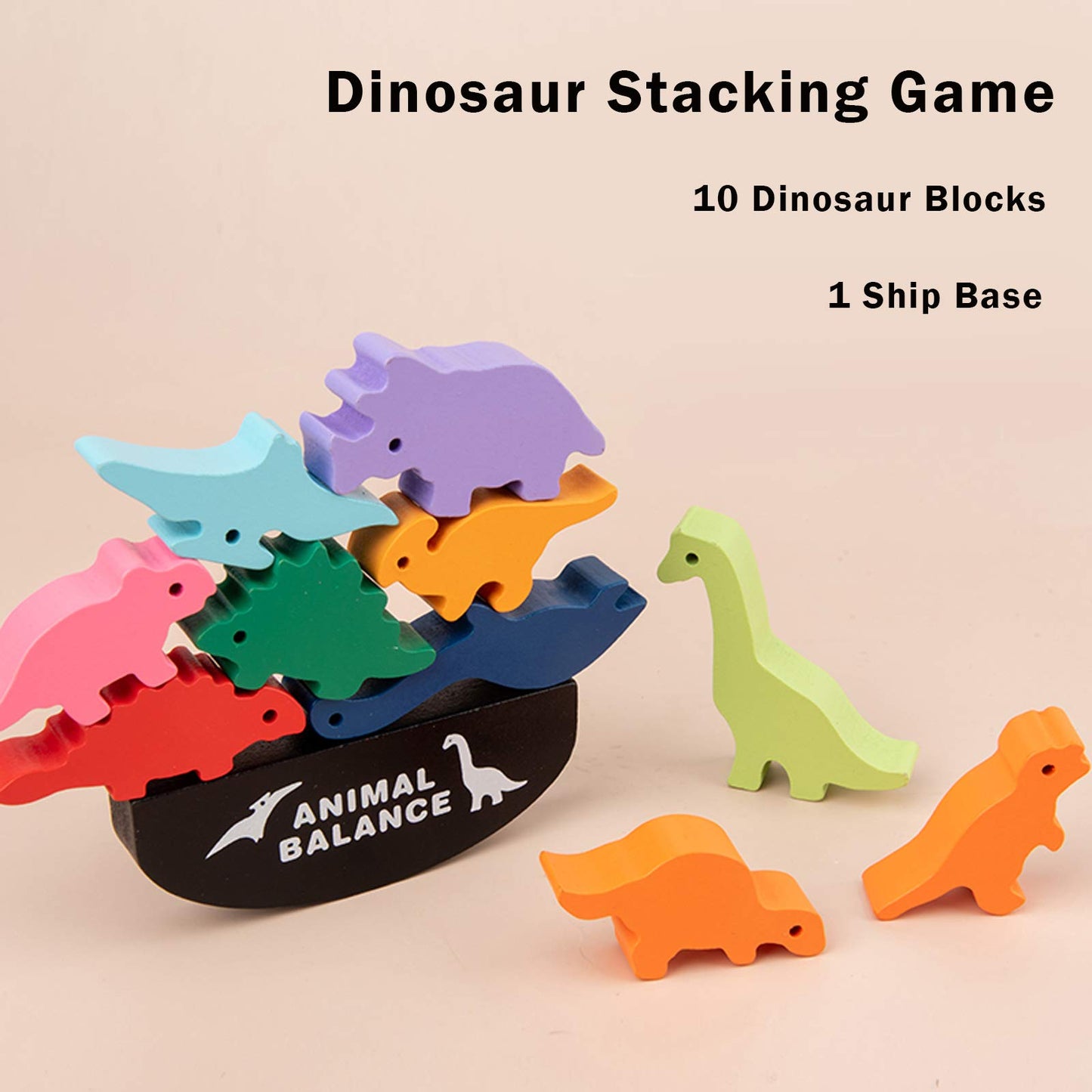 Pjdrllc Dinosaur Toy Wooden Stacking Game: Challenging Banlance Game - Develop Concentration Coordination Problemsoving Skills For Kids Ages 3 Years Up