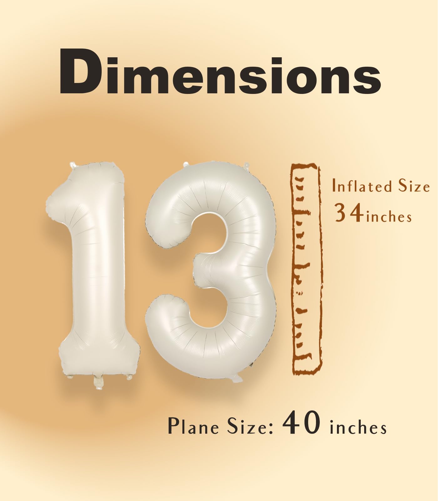 SUWEN 40 Inch Cream White Helium Number Balloons 0-9 Jumbo Mylar for 13th Birthday Party Decorations