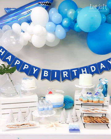 Navy Blue Happy Birthday Banner Nautical Theme Birthday Party Supplies Garland Decorations Boy Birthday Signs Nursery Hanging De