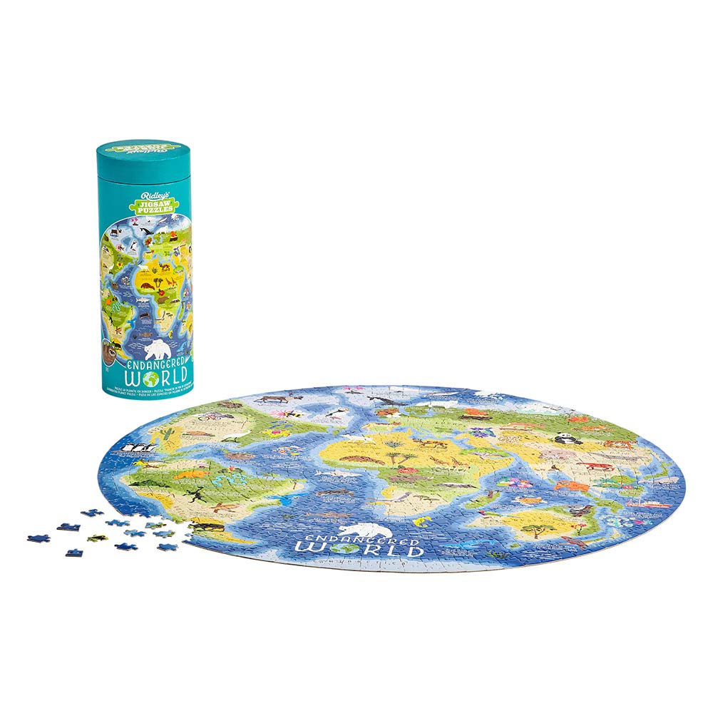 Ridley'S Endangered World 1,000-Piece Jigsaw Puzzle – Circular Animal Puzzle With Informational Image About Different Endangered Animals, Sturdy Storage Tube Included – Makes A Great Gift