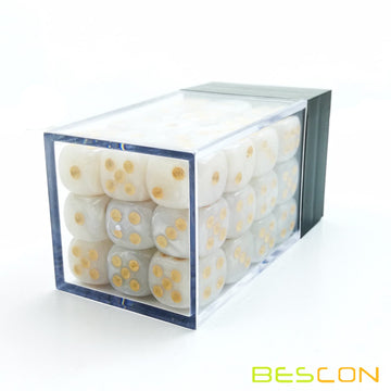 Bescon 12Mm 6 Sided Dice 36 In Brick Box, 12Mm Six Sided Die (36) Block Of Dice, Marble White