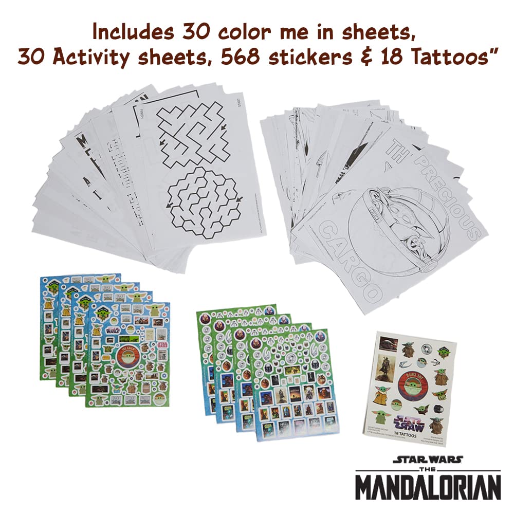 Innovative Designs Star Wars Mandalorian Baby Yoda Deluxe Activity Set For Kids With Carrying Tin, Coloring Sheets, Tattoos, Stickers, & Art Supplies, 500+ Pieces