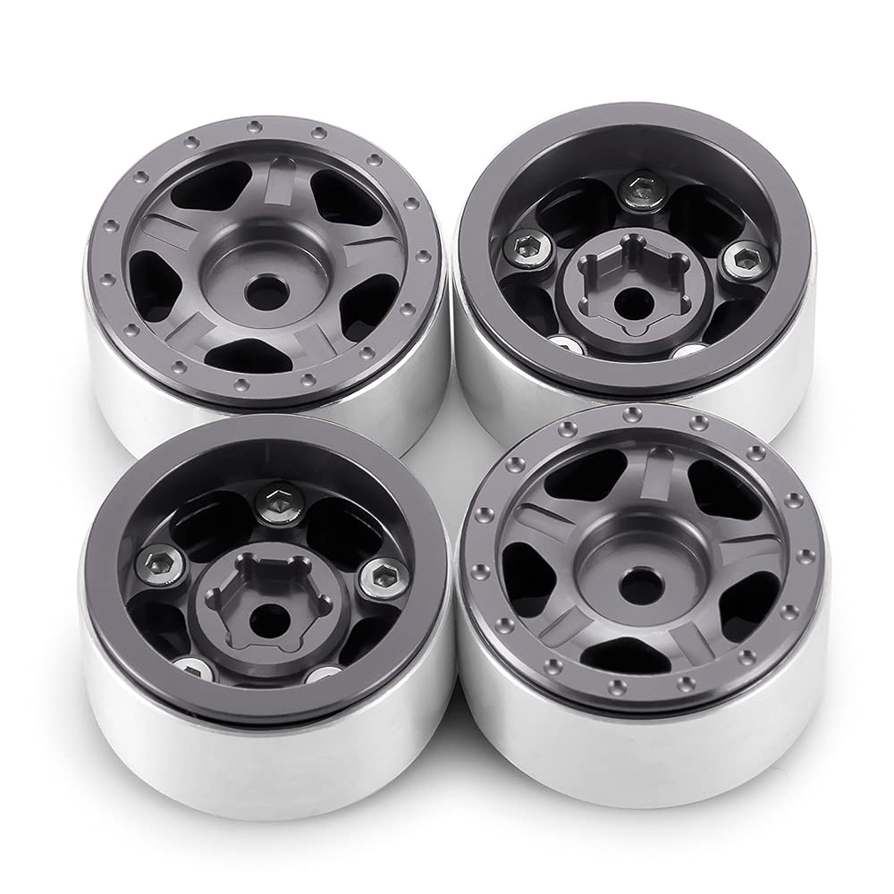 RCLIONS 4pcs Aluminum Alloy 1'' Micro Beadlock Wheels Rims for All 1/24 Scale Axial SCX24 RC Crawler Car Upgrades Accessories