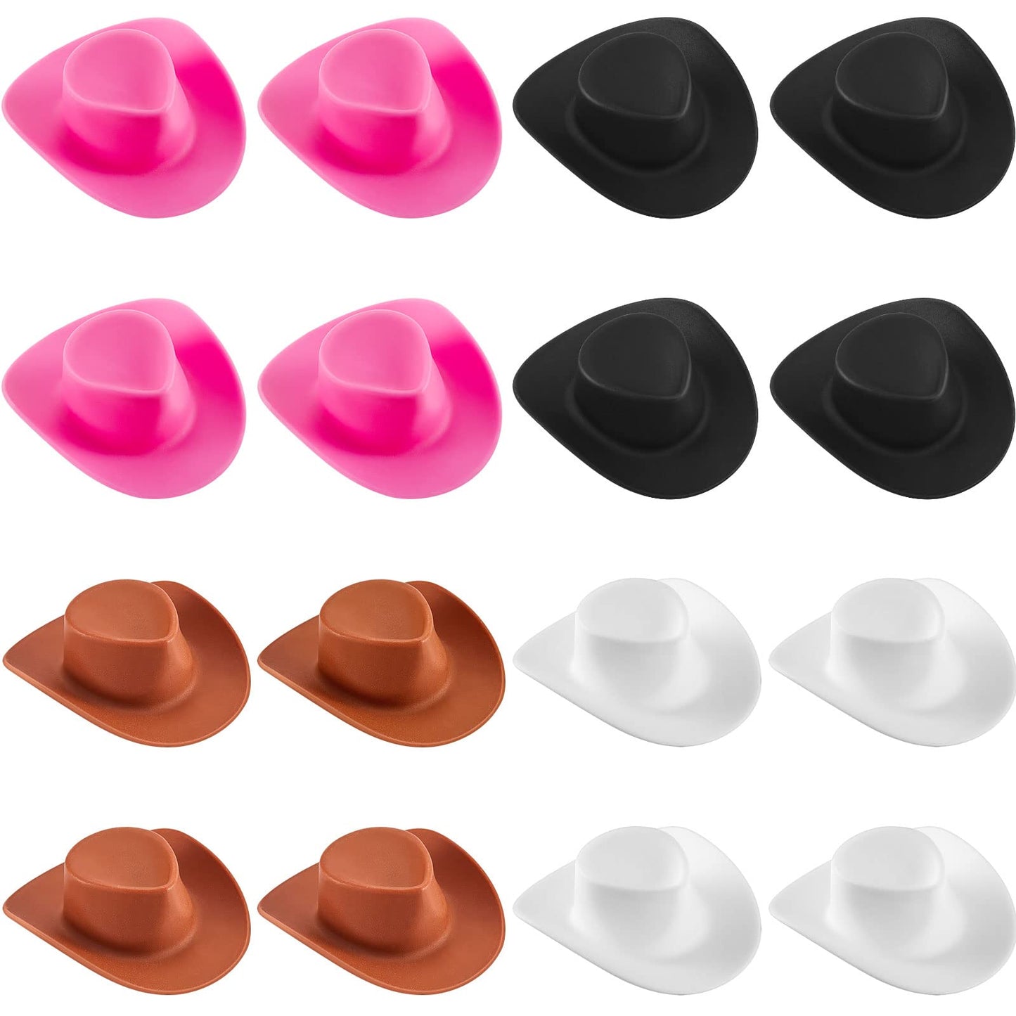 Skylety 20 Pieces Plastic Mini Cowboy Cowgirl Hat Miniature Western Small Doll Hat Cute Doll Cupcake Decoration For Dollhouse Cow Party Decoration(Pink, White, Brown, Black)