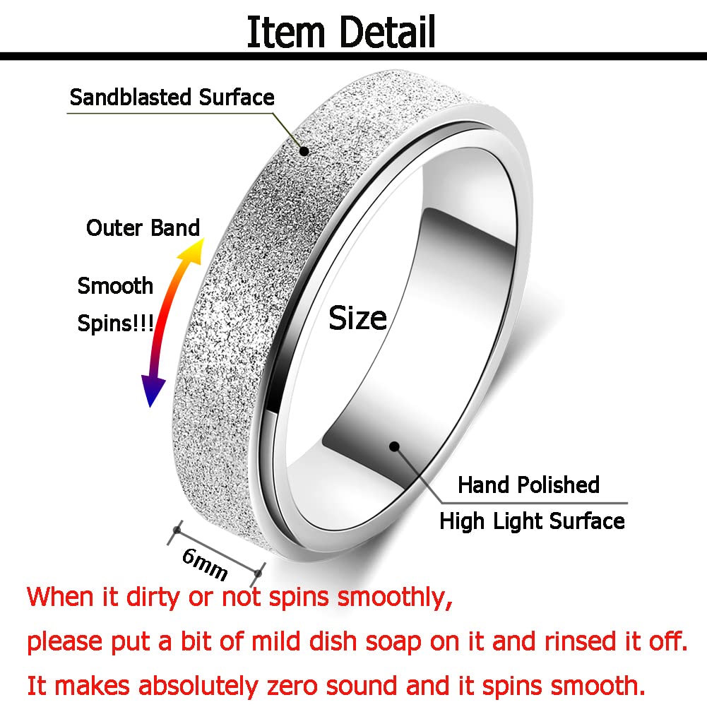 MHWTTY Fidget Spinner Ring for Anxiety Relief - Adjustable Size 8, Available in Black, Rainbow, Rose Gold, Silver - Perfect Fidget Toy for Adults