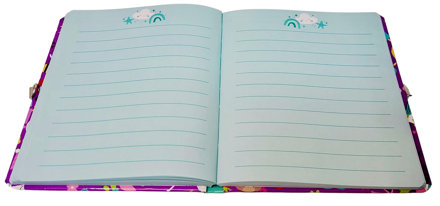 Mollybee Kids My Favorite Things Lock And Key Diary Notebook For Girls, 5.5 X 6.25 Inches, 208 Lined Pages, Padlock With 2 Keys, Purple